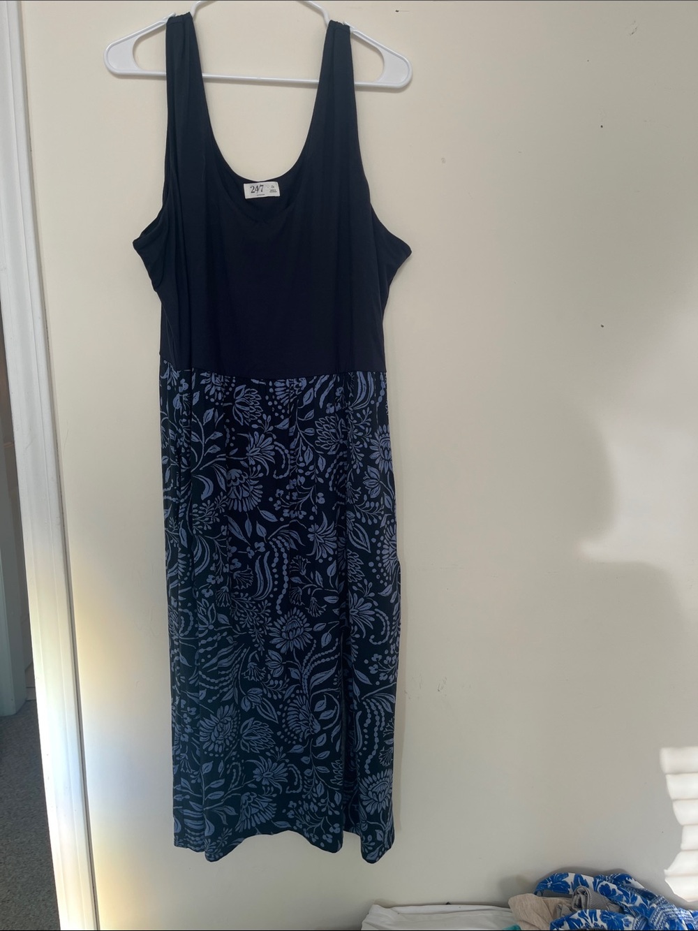 Sleeveless Black & Blue Floral Maxi Dress - Women